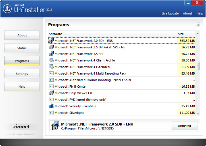 Screenshot for Simnet UnInstaller 2011 3.1.2.3
